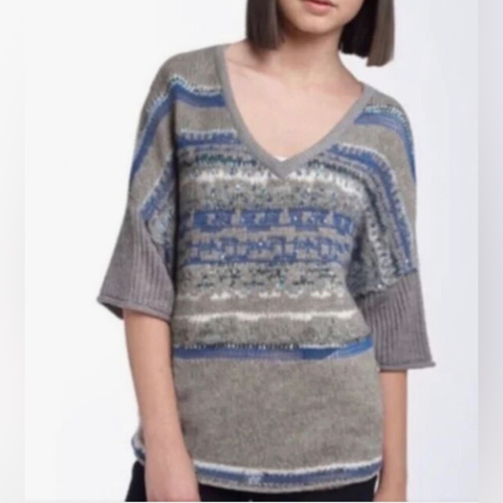 NWOT Free People blue and gray sequin sweater top